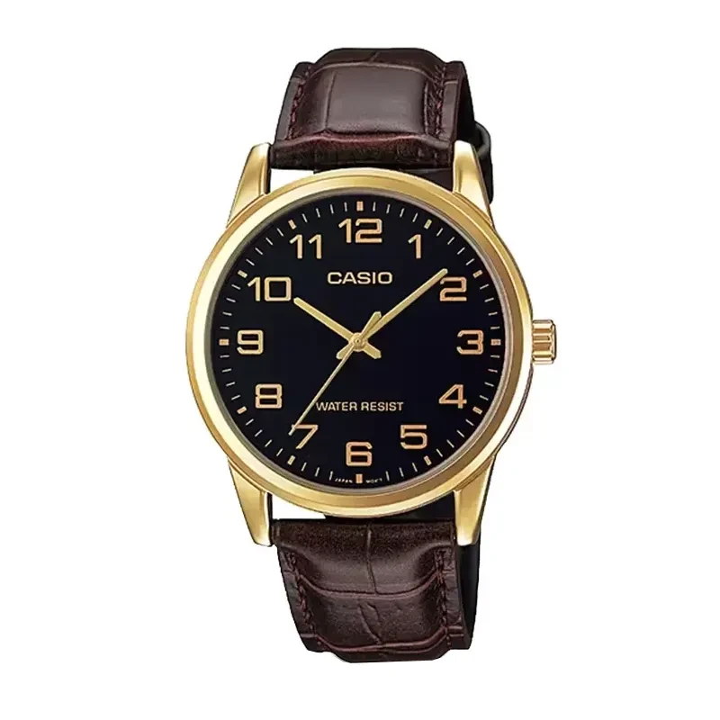 Casio Standard Black Dial Leather Men's Watch- MTP-V001GL-1B